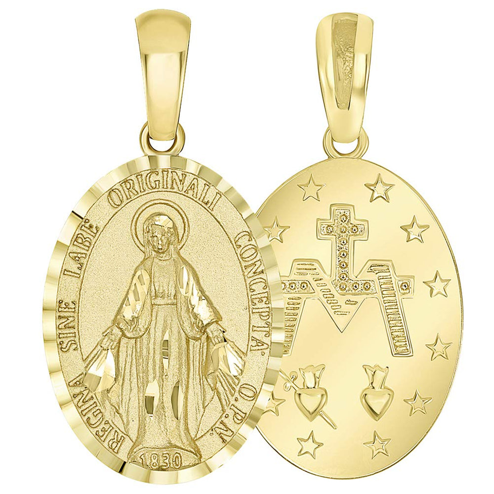 14k Yellow Gold Traditional Virgin Mary Miraculous Catholic Medal Pendant