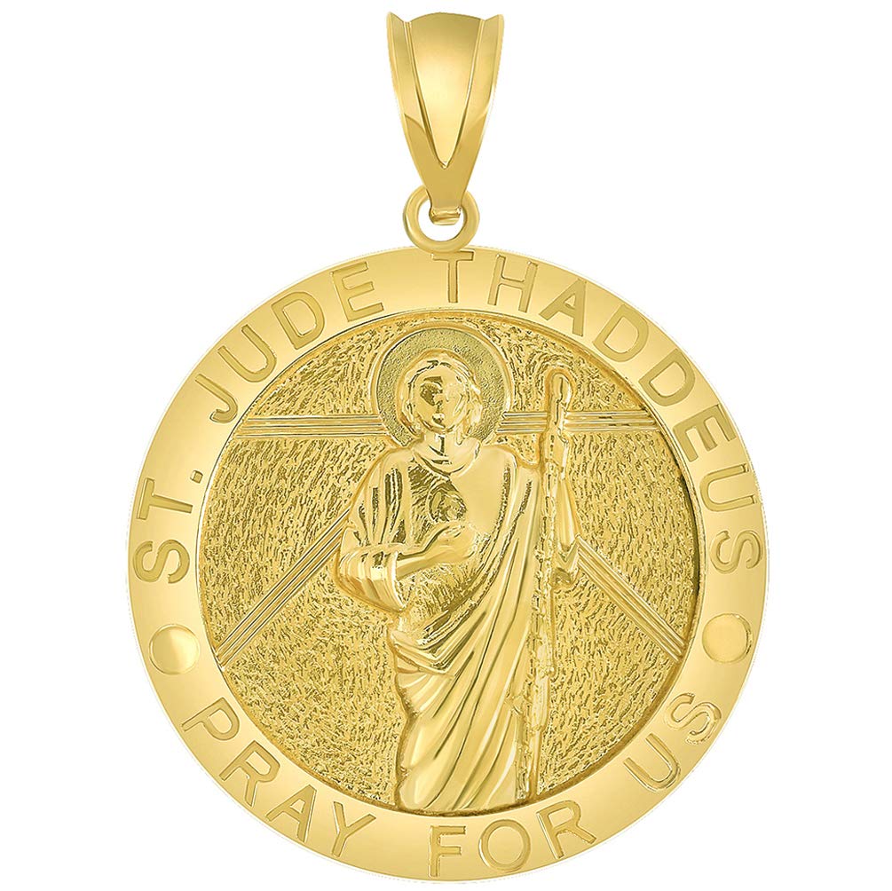 14k Yellow Gold Round Saint Jude Thaddeus Pray For Us Medallion Pendant