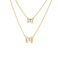 Load image into Gallery viewer, 14K Tri-Color Gold Double Butterfly Necklace
