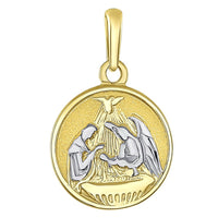 Load image into Gallery viewer, Solid 14k Yellow Gold Round Holy Spirit Baptism Charm Christening Pendant Necklace
