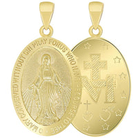 Load image into Gallery viewer, Solid 14k Yellow Gold Small Classic Miraculous Medallion of the Virgin Mary Pendant with Figaro Chain Necklace
