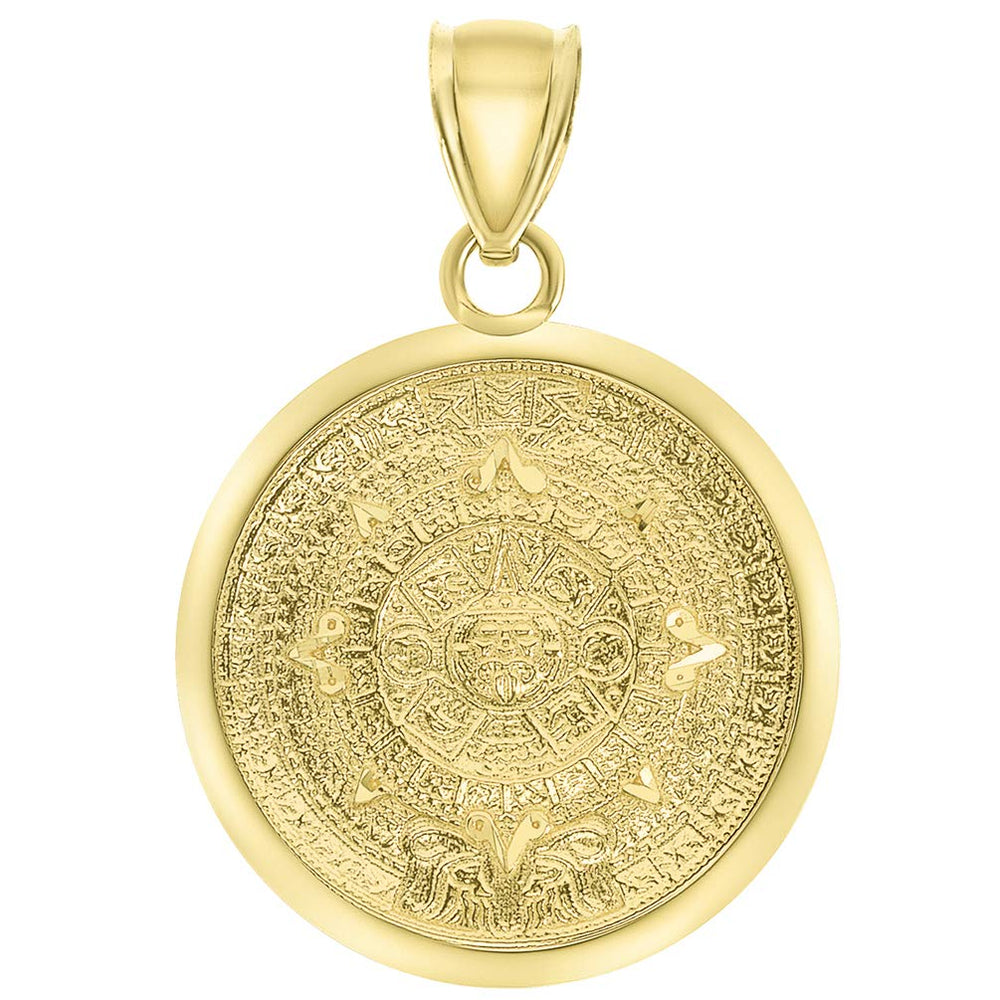 14k Yellow Gold Mayan Sun Calendar Medallion Pendant