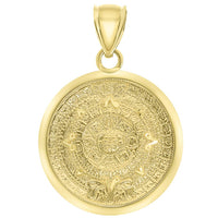 Load image into Gallery viewer, 14k Yellow Gold Mayan Sun Calendar Medallion Pendant with Figaro Chain Necklace
