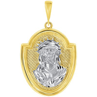 Load image into Gallery viewer, 14k Yellow Gold Crown of Thorns Jesus Christ Medallion Scripted God Bless Us Pendant with Figaro Chain Necklace
