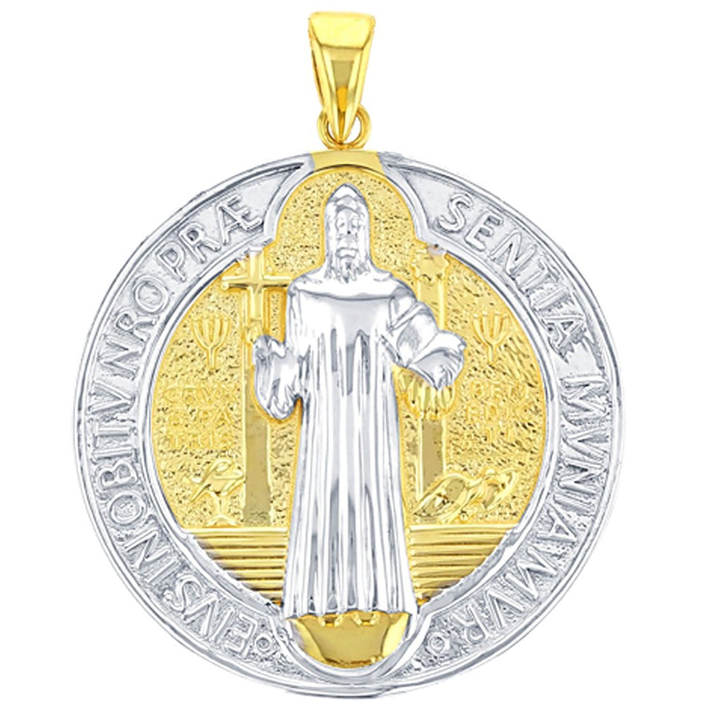 Solid 14K Yellow Gold St Benedict Medal Charm Saint Pendant with High Polish