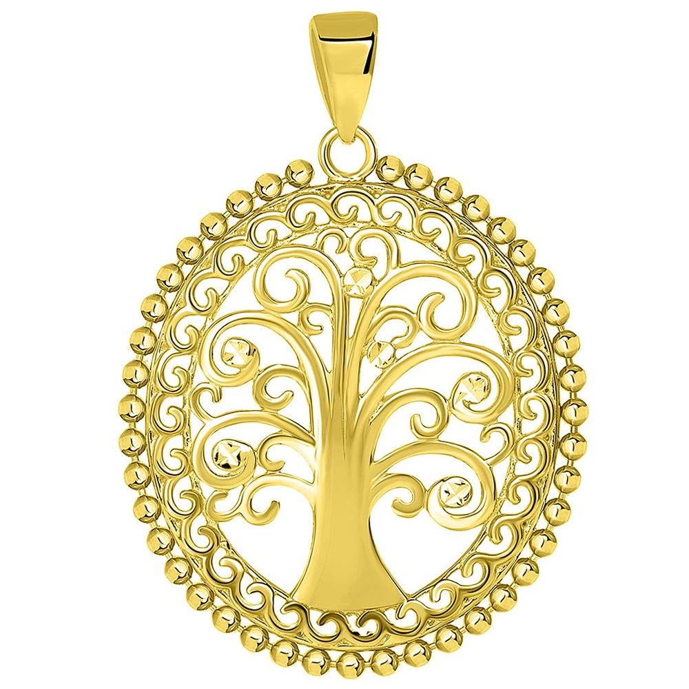 14k Yellow Gold Oval Budded Tree of Life Charm Pendant