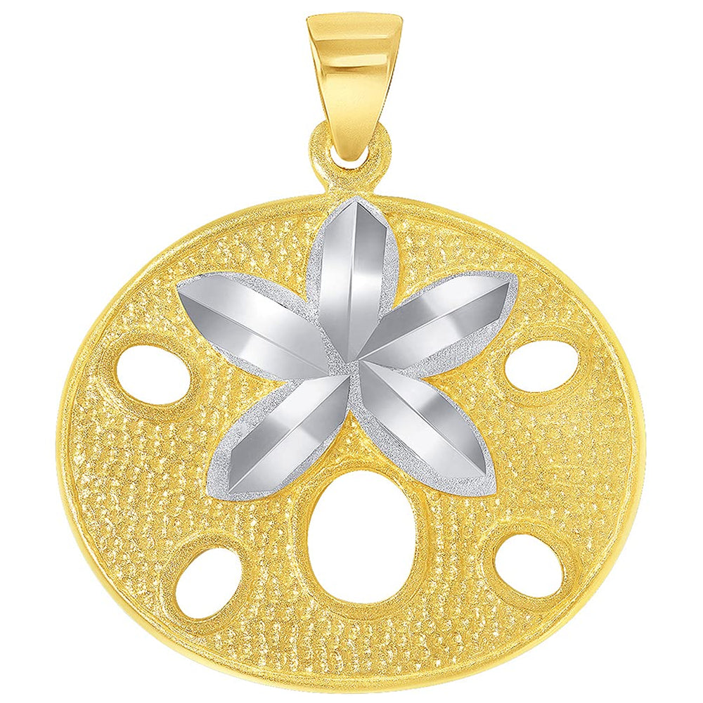 Solid 14k Yellow Gold Sand Dollar Two Tone Sea Star Shell Pendant
