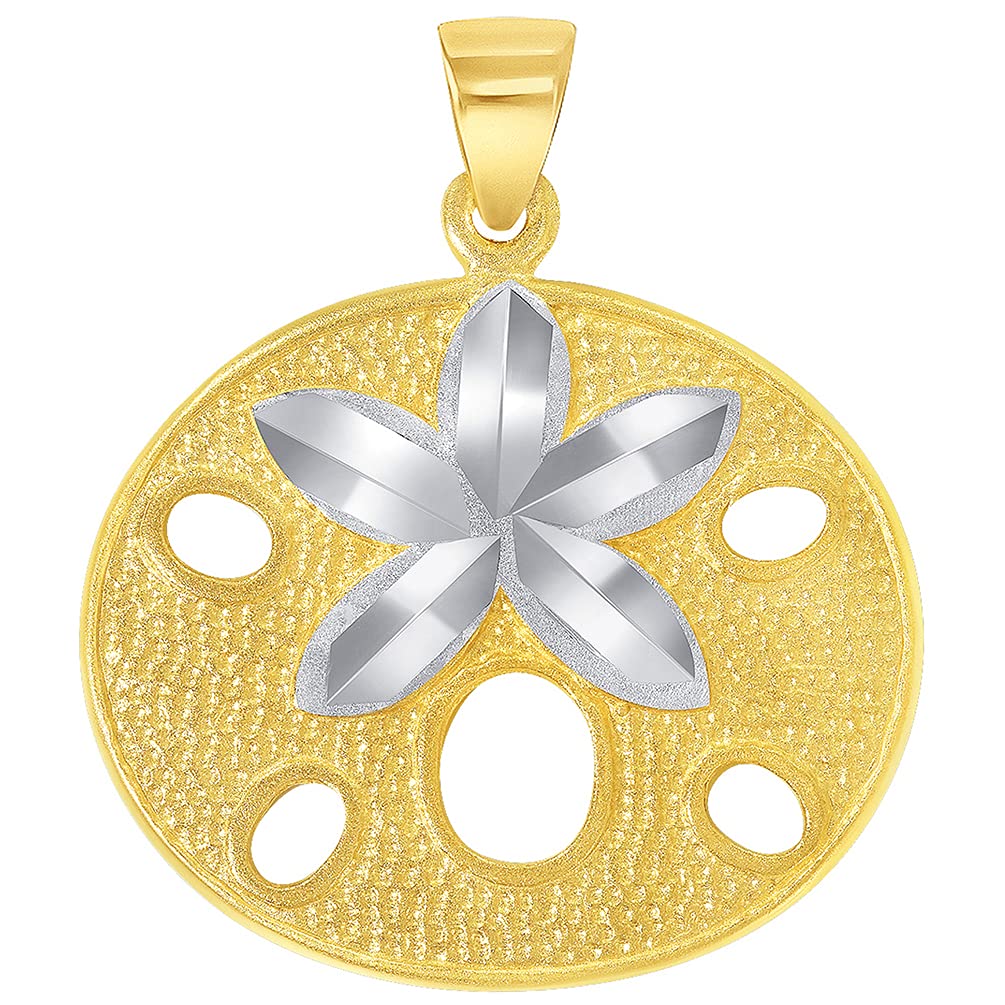Solid 14k Yellow Gold Sand Dollar Two Tone Sea Star Shell Pendant