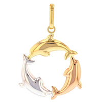 Load image into Gallery viewer, 14K Tri-Color Gold Dolphin Circle Pendant
