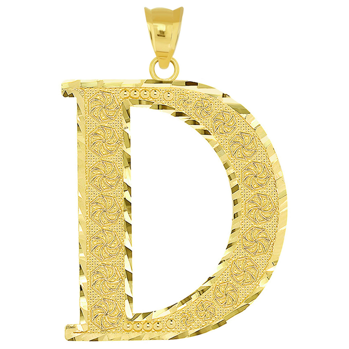 14k Yellow Gold Textured Uppercase Initial D Letter Pendant with Eternity Symbols 1 inch