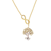 Load image into Gallery viewer, Solid 14K Yellow Gold Simple Tree of Life with Infinity Sign Pendant Adjustable Choker Necklace
