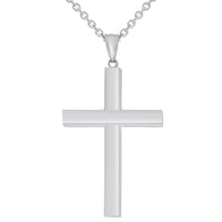 Load image into Gallery viewer, 14k White Gold Large 4mm Thick Religious Plain Hollow Square Tube Cross Pendant Necklace
