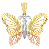Load image into Gallery viewer, 14k Solid Tri-Color Gold Textured Open Butterfly Pendant

