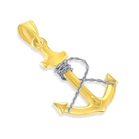 Load image into Gallery viewer, 14k Two-Tone Gold Polished 3D Anchor with Rope Pendant with Cuban Curb Chain Necklace

