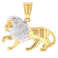 Load image into Gallery viewer, High Polish 14k Gold Lion Pendant Leo Zodiac Sign Charm Rolo Necklace

