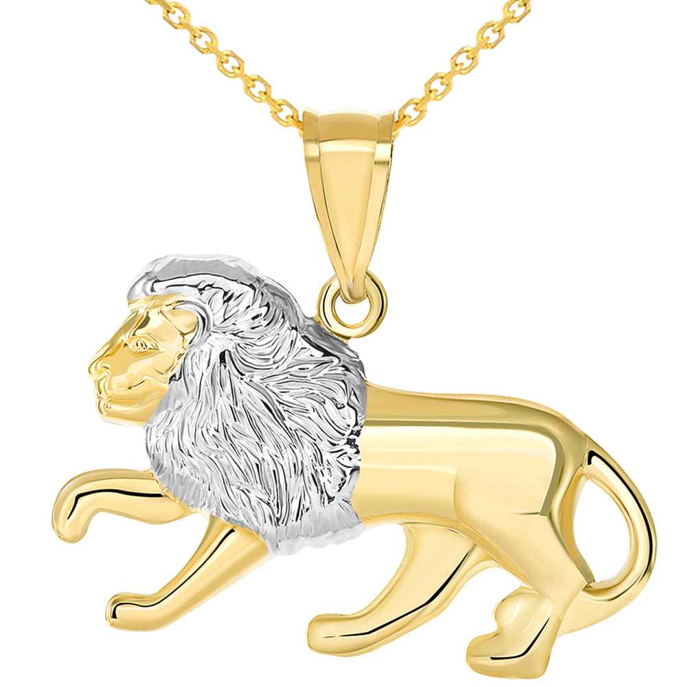 Gold Lion Pendant Rolo Necklace