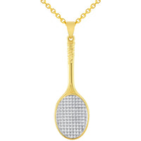 Load image into Gallery viewer, Solid 14k Yellow Gold Classic Tennis Racket Sports Pendant Necklace
