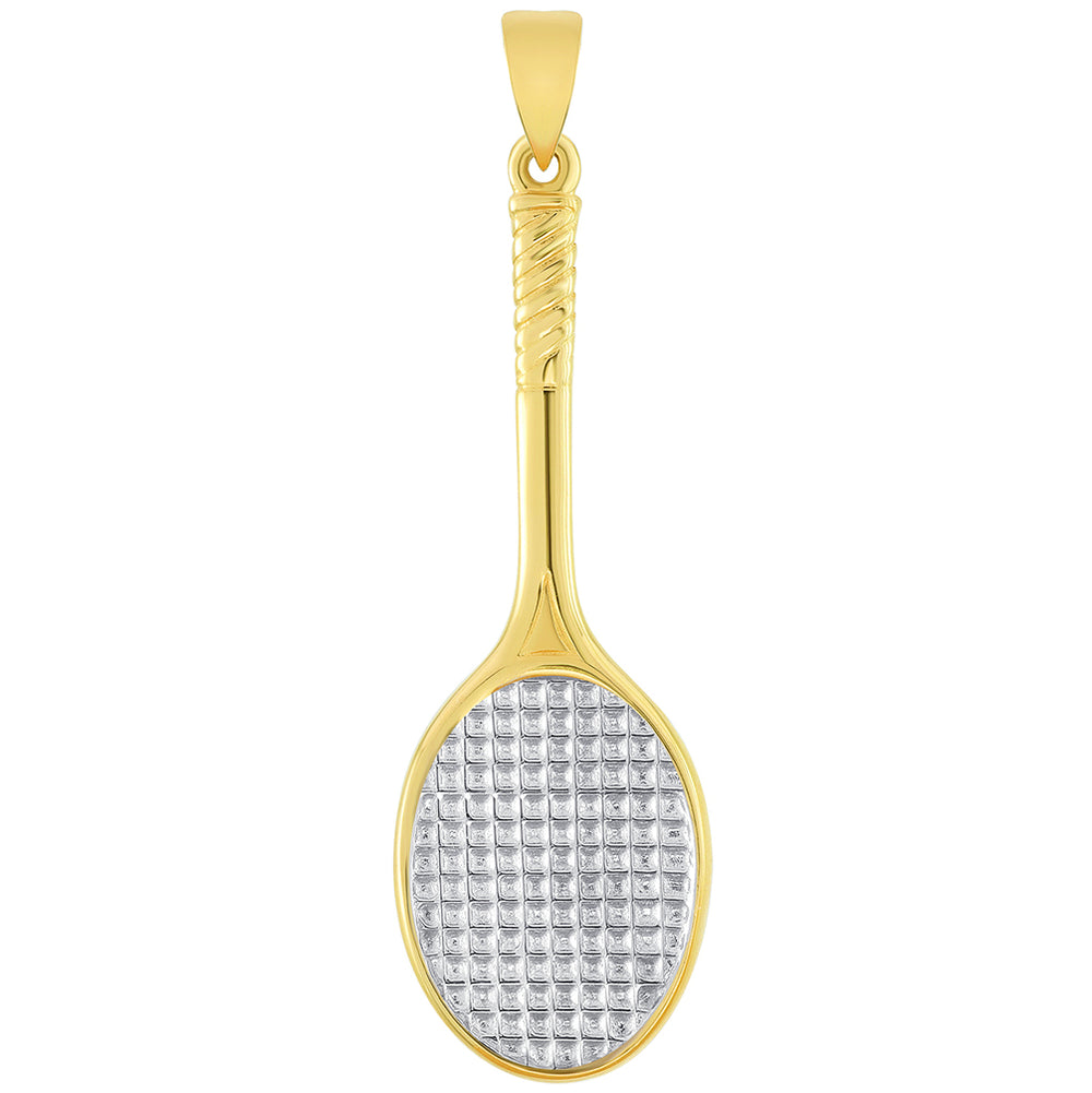 Solid 14k Yellow Gold Classic Tennis Racket Sports Pendant