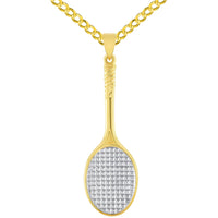 Load image into Gallery viewer, Solid 14k Yellow Gold Classic Tennis Racket Sports Pendant with Curb Chain Necklace
