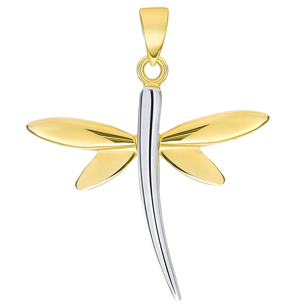 Solid 14K Yellow Gold Dragonfly Charm Pendant with High Polish Finish
