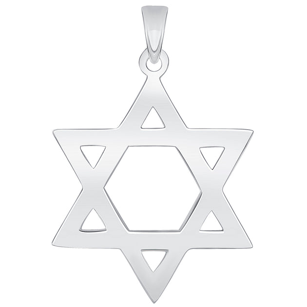 Solid 14k White Gold 0.9mm Thick Star Of David Pendant (28.5 x 20mm)