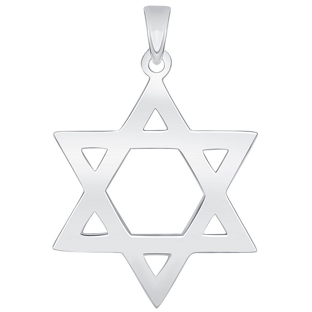 Solid 14k White Gold 0.9mm Thick Star Of David Pendant (28.5 x 20mm)