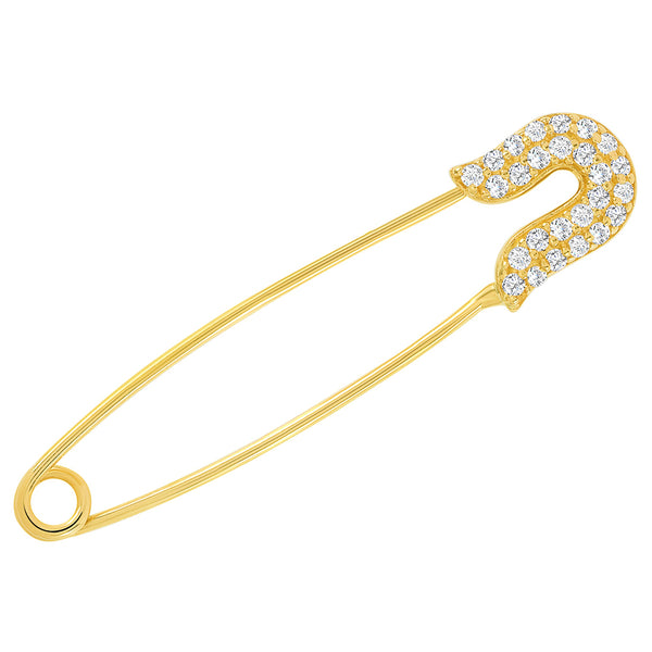 Jewelry America Solid 14K Yellow Gold Cubic Zirconia Elegant Classic Plain Safety Pin Brooch (1.20 inch)