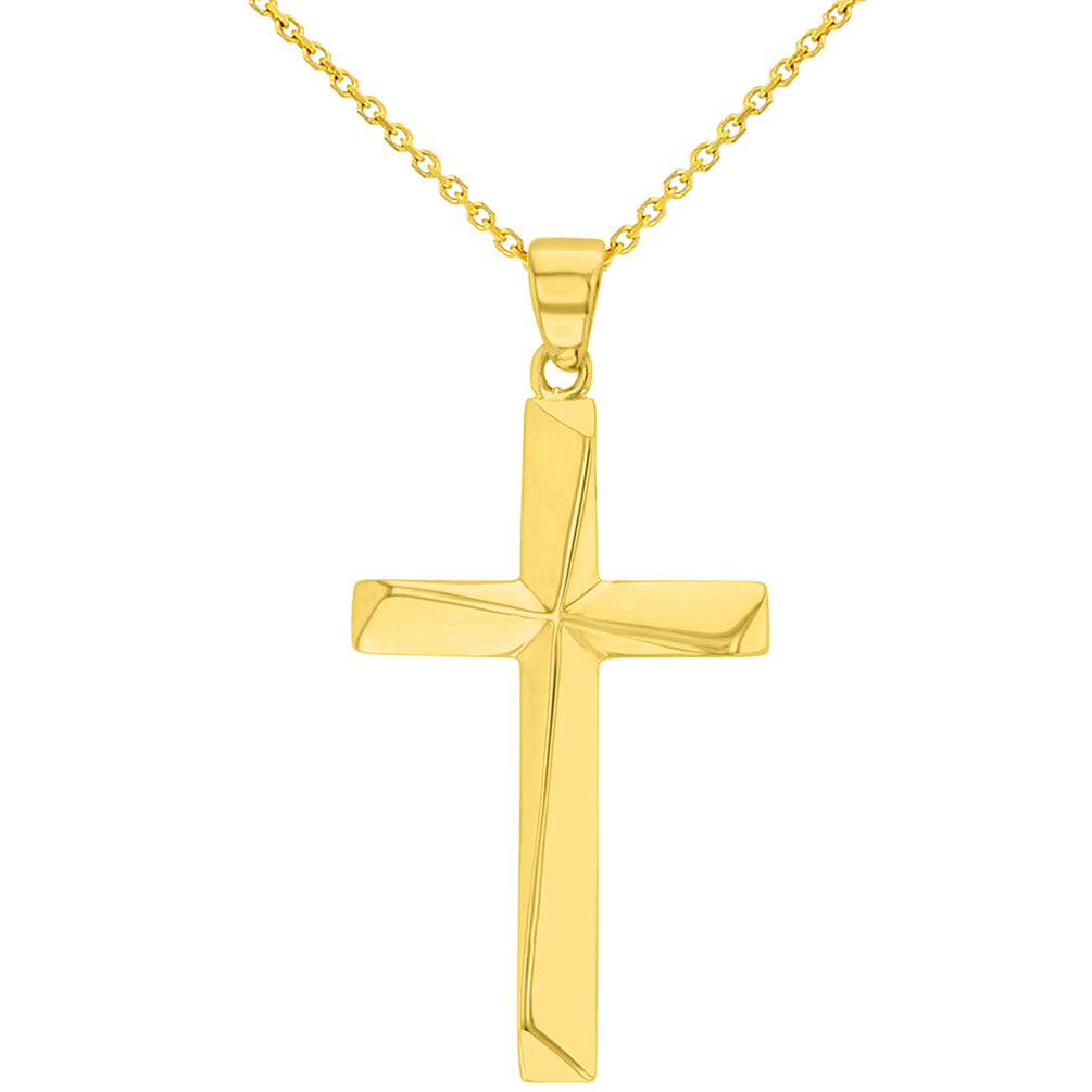 Solid 14K Yellow Gold Elegant Religious Plain Cross Pendant Necklace