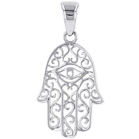 Load image into Gallery viewer, Solid 14K White Gold Filigree Hamsa Hand of Fatima with Evil Eye Charm Pendant
