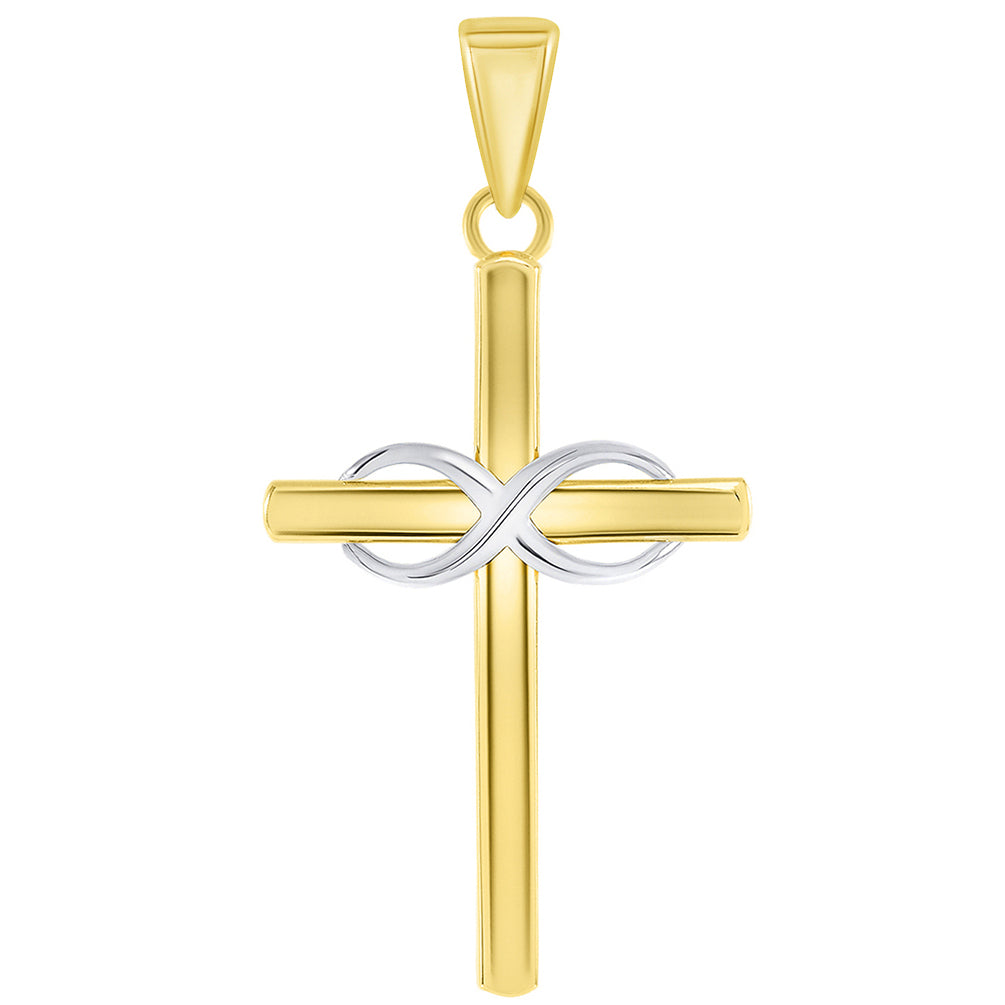 14k Two-Tone Gold Religious Plain Cross and Infinity Eternity Symbol Pendant