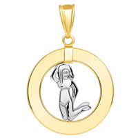 Load image into Gallery viewer, 14k Two Tone Gold Open Circle Virgo Zodiac Sign Pendant Necklace
