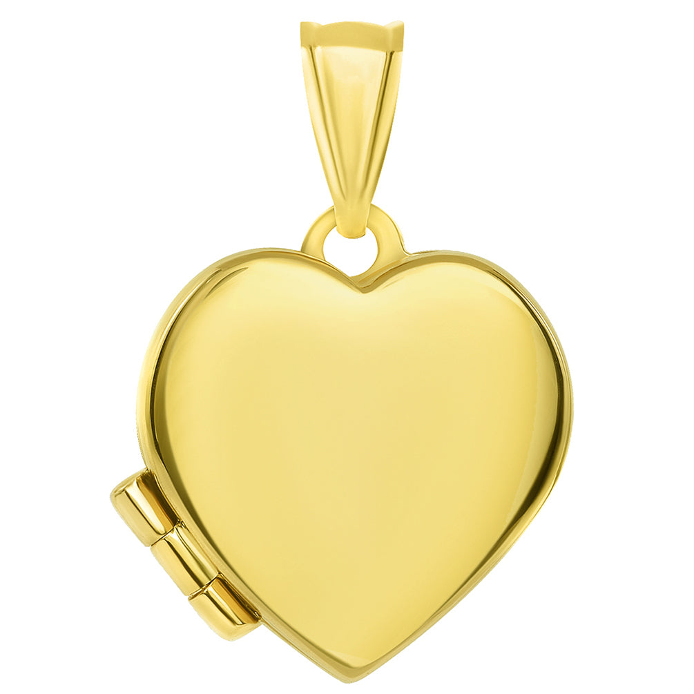 14k Yellow Gold Plain and Simple Heart Love Locket Pendant (15mm x 15mm)