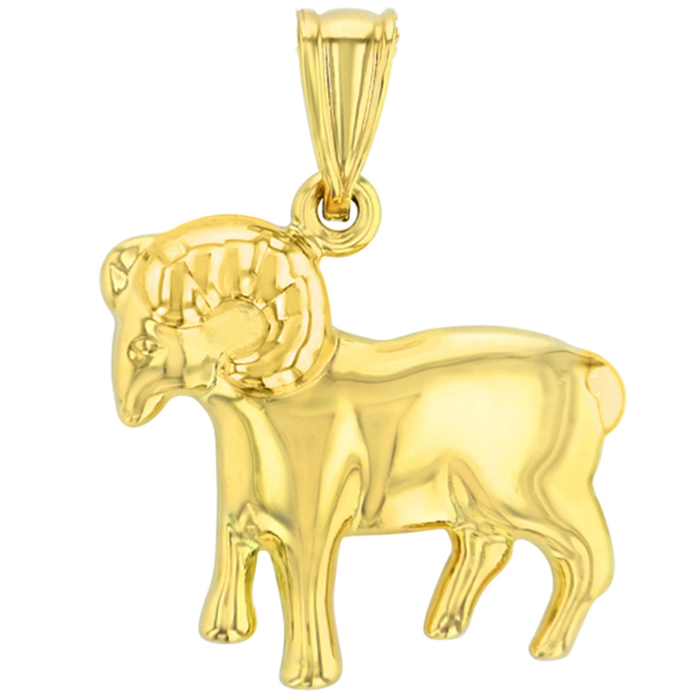 High Polish 14k Yellow Gold 3D Aries Zodiac Sign Ram Animal Pendant