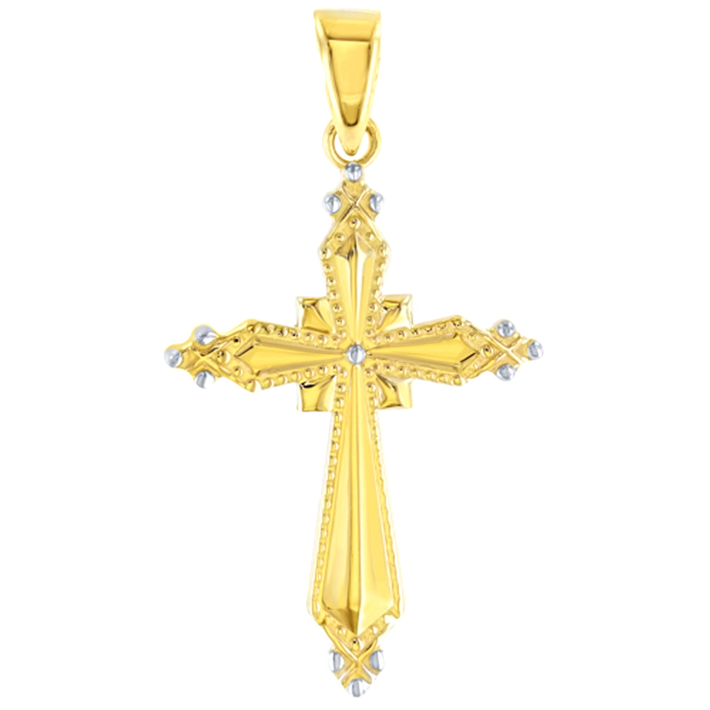 14K Yellow Gold Religious Fancy Cross Charm Pendant with High Polish