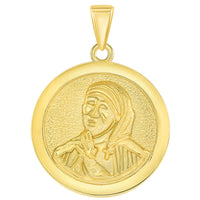 Load image into Gallery viewer, Solid 14k Yellow Gold Round Mother Teresa Medallion Pendant Necklace
