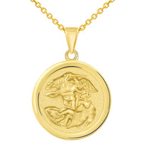 Load image into Gallery viewer, Solid 14k Yellow Gold Round Saint Michael the Archangel Medallion Pendant Necklace
