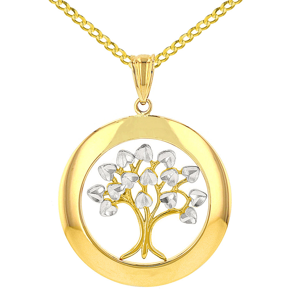 14K Yellow Gold Round Tree of Life Cuban Necklace