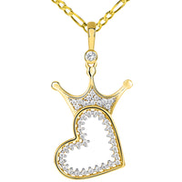 Load image into Gallery viewer, CZ Crowned Open Sideways Heart Pendant Figaro Necklace
