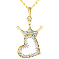 Load image into Gallery viewer, CZ Crowned Open Sideways Heart Pendant Necklace
