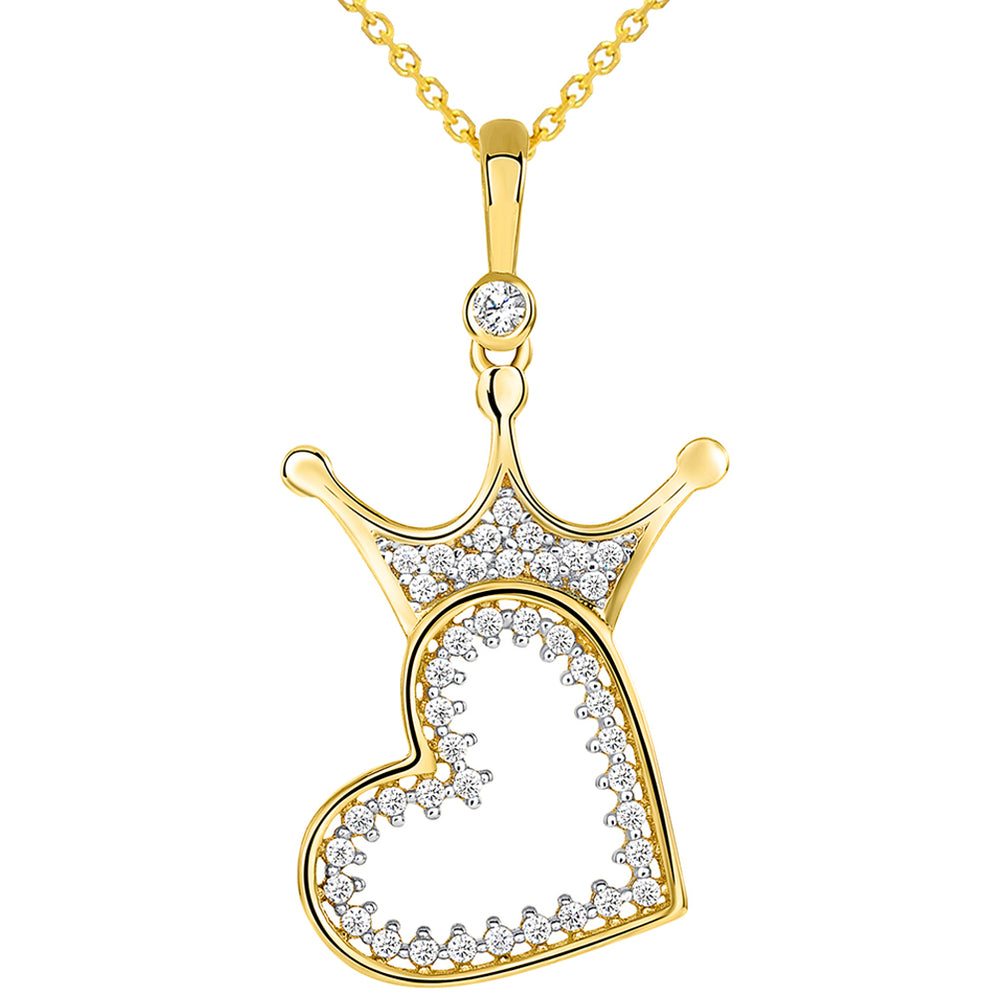CZ Crowned Open Sideways Heart Pendant Necklace