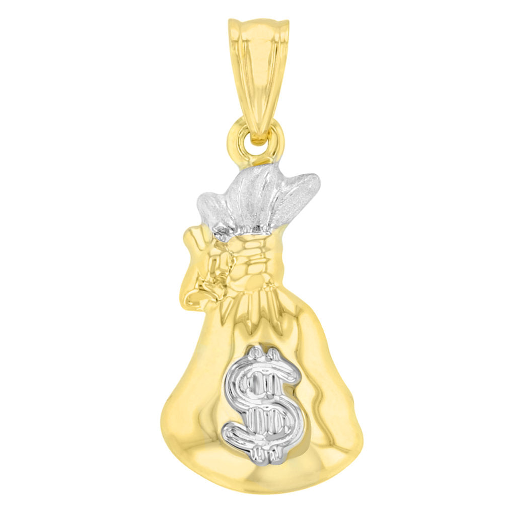High Polish 14K Yellow Gold 3D Money Bag Charm Pendant