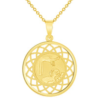 Load image into Gallery viewer, 14k Yellow Gold Religious Baptism Christening On Round Open Ornate Medal Pendant Necklace
