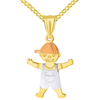 Load image into Gallery viewer, 14k Tri Color Gold Little Boy Child Pendant with Cuban Necklace
