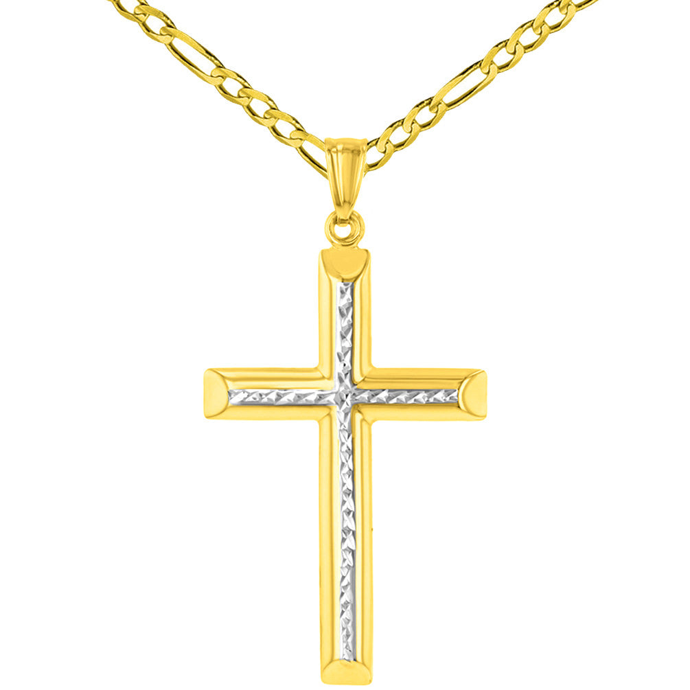 14K Yellow Gold Textured Cross Pendant Necklace