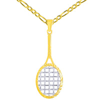 Load image into Gallery viewer, Gold Tennis Racquet Pendant Figaro Necklace
