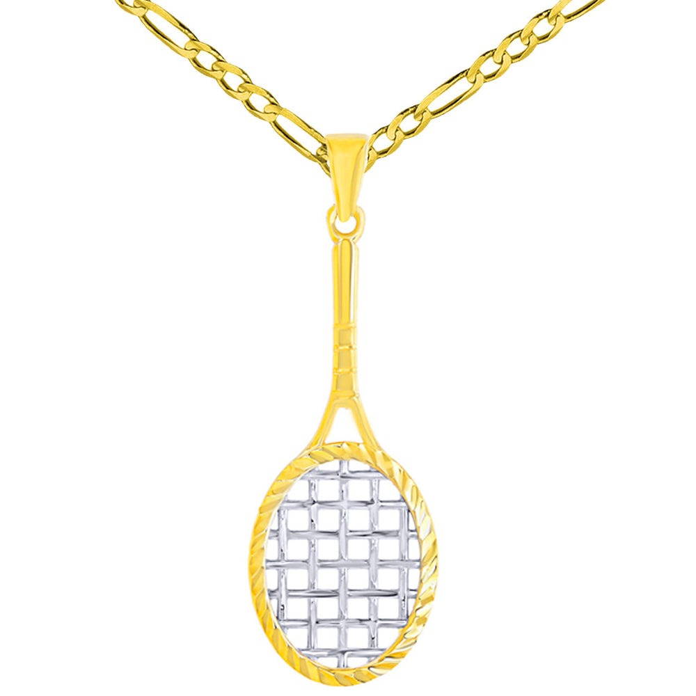 Gold Tennis Racquet Pendant Figaro Necklace
