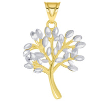Load image into Gallery viewer, 14k Solid Yellow Gold Textured Two Tone Tree of Life Pendant Necklace Available with Cable Chain
