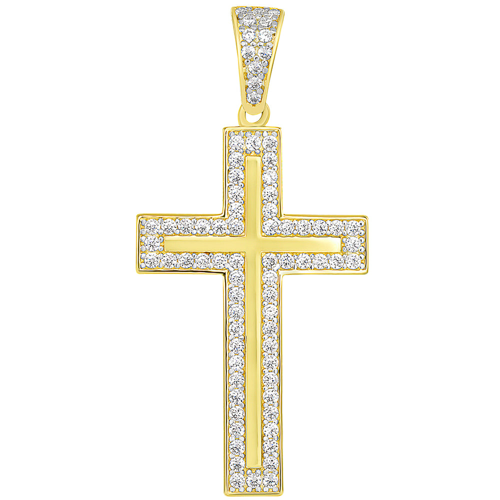 14k Yellow Gold Elegant Traditional Latin Cross Pendant with Cubic Zirconia