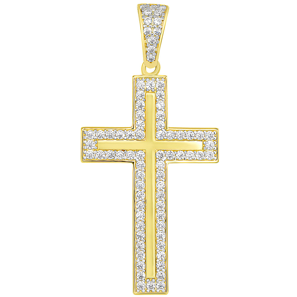 14k Yellow Gold Elegant Traditional Latin Cross Pendant with Cubic Zirconia
