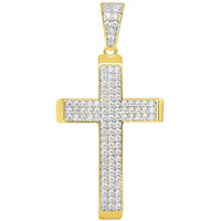 Load image into Gallery viewer, 14k Yellow Gold Cubic Zirconia Beveled Edge Classic Cross Pendant Necklace
